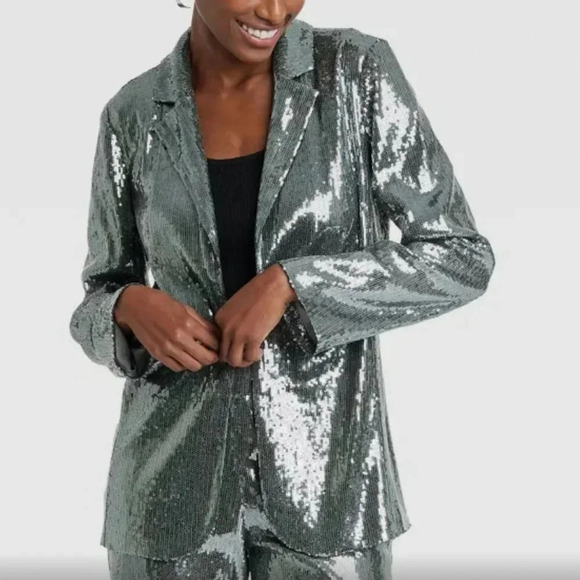 a new day Jackets & Blazers - Silver Sequin Women's Holiday Blazer - A New Day Silver Size Medium